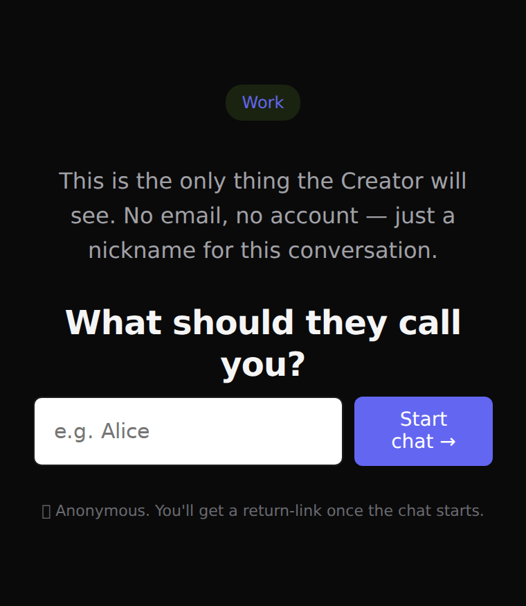 The real page behind your link, with the Start chat button wearing its accent