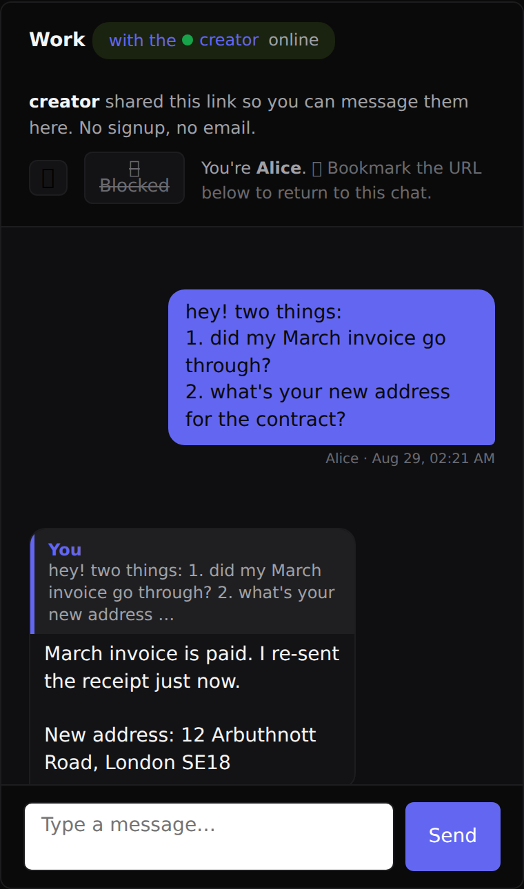 The quote band: the original message sits above your reply, inside the same bubble